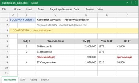 Statement of value spreadsheet