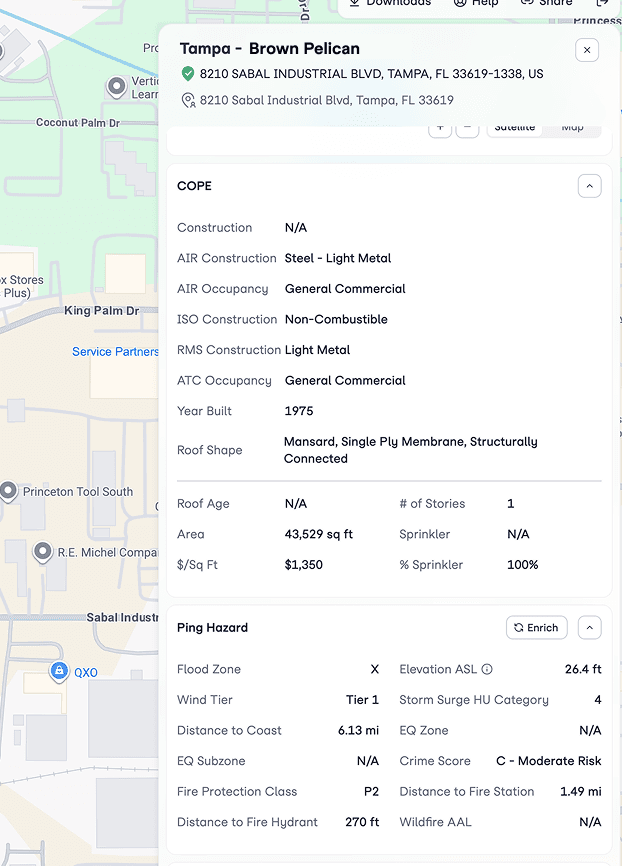 Ping data and geospatial risk details