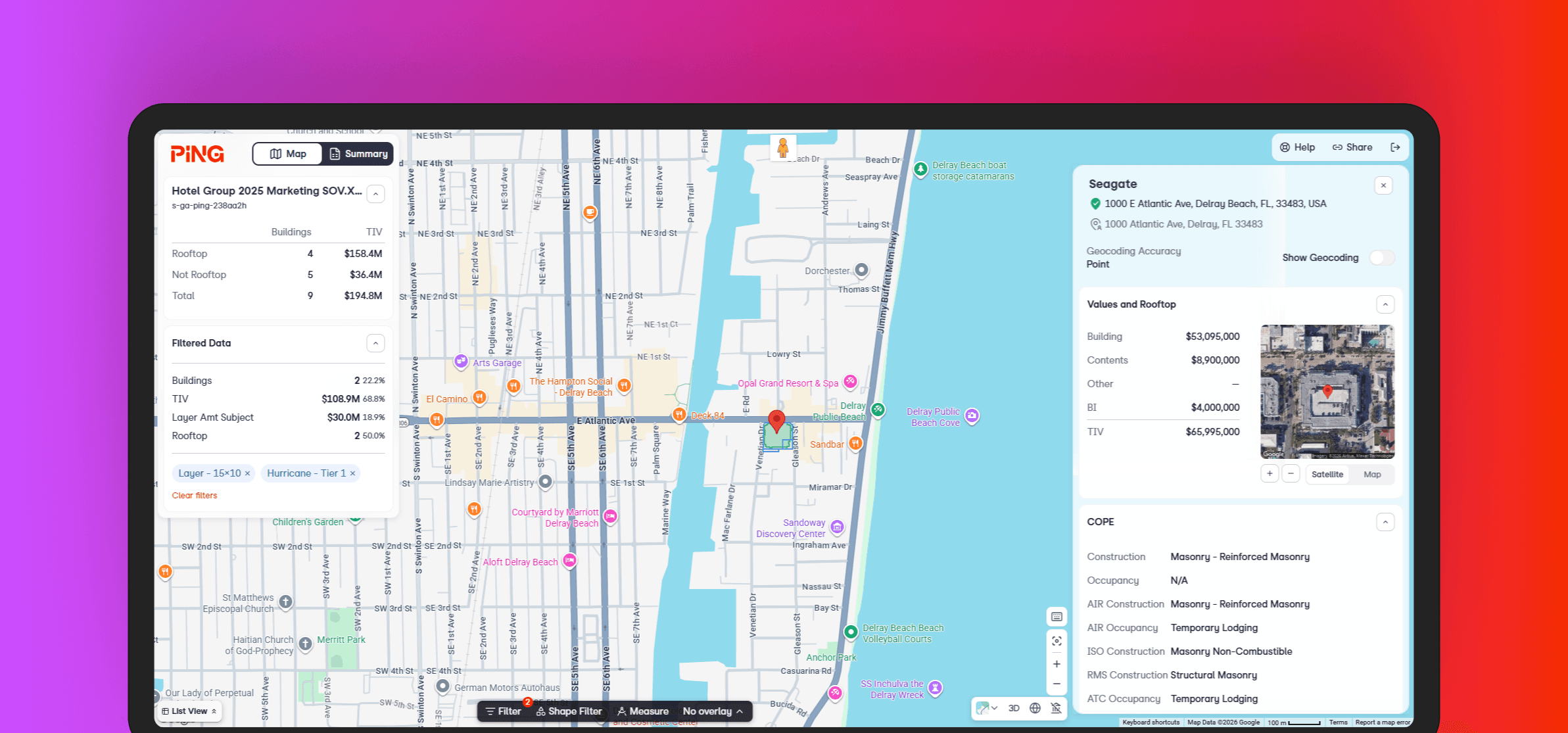 Ping products map interface